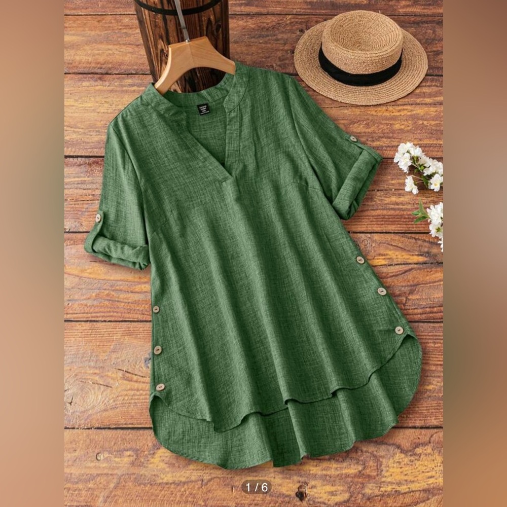 SHEIN Green Button-Detail Blouse